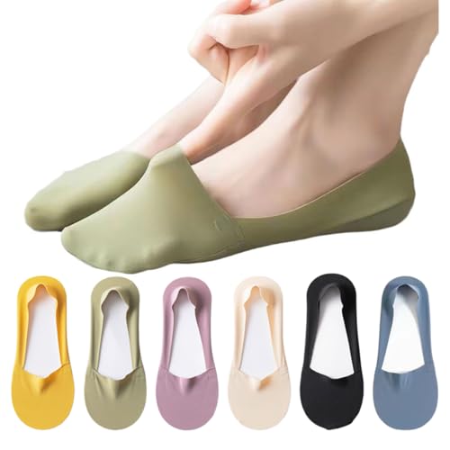 ZORVUJI 6 Pares de Calcetines Pinkies Mujer, Calcetines Antideslizantes de Seda de Hielo con Silicona, Transpirables y Suaves, Ideales para Zapatillas y Mocasines (Multicolor)