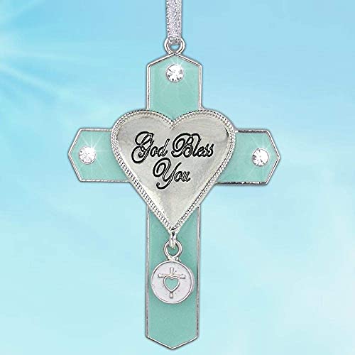 God Bless You - Enameled Cross With Clear Jewels And Enameled Charm - Baptism - Confirmation - Special Occasion - Christmas #TOP2