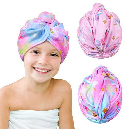Beinou Mikrofaser Handtuch Haare, 2 Stück Turban Handtuch mit Knopf Haarturban Schnelltrocknend Towel Lange Haare für Frauen Kinder