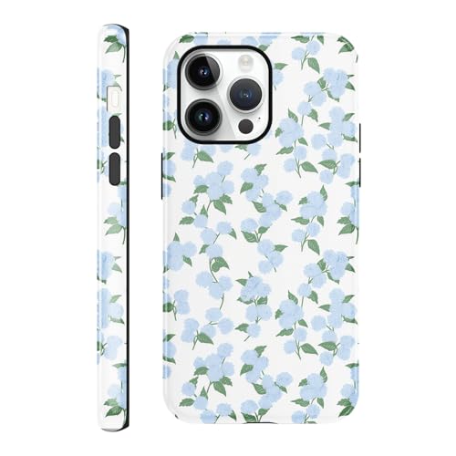 lioscre Blue Hydrangea Flower Case for iPhone 14 Pro 6.1'', Lovely Floral Pattern Print Design Funda Aesthetic Trendy Slim Fit Soft TPU Silicone Shockproof Protective Cover for Women Girls