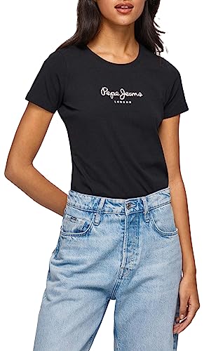 Pepe Jeans New Virginia Camiseta para Mujer Slim Fit Manga Corta Negro, M