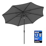 SONGMICS Sonnenschirm 340 cm, UPF 50+, Strandschirm, beidseitig um 30° knickbar, Sonnenschutz, mit Kurbel zum Öffnen/Schließen, für Terrasse, Balkon, Pool, ohne Ständer, grau GPU045G01