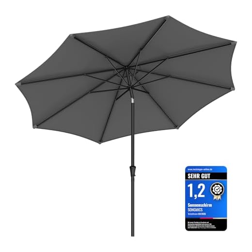 SONGMICS Sonnenschirm 340 cm, UPF 50+, Strandschirm, beidseitig um 30° knickbar, Sonnenschutz, mit Kurbel zum Öffnen/Schließen, für Terrasse, Balkon, Pool, ohne Ständer, grau GPU045G01