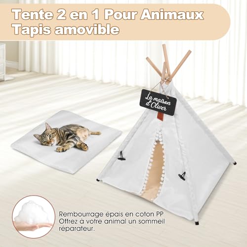 Haustierzelt, Tipi-Spielzelt für Tiere mit abnehmbarer Innenkissen, Innenhundehaus für Hunde/Katzen (Weiß, M)