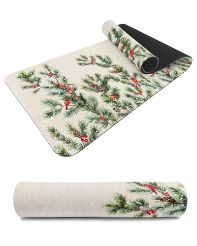 Debedcor Heat Proof Table Pads Waterproof Decorative, Merry Christmas Non-Slip Table Countertop Protector, Winter Pine Needles Red Birds Burlap Insulation Mat for Kitchen Room, 40 x 12 Inches