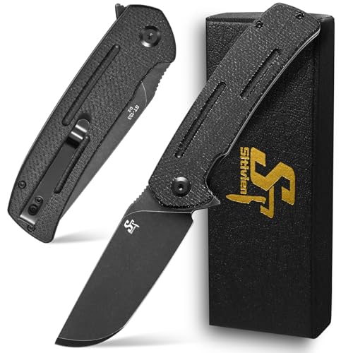 Sitivien ST133 Folding Knife,D2 Blade,Micarta Handle EDC Tool Knife for Outdoor Camping Hiking(Black)