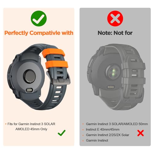 Image of XMUXI Compatible with Garmin Instinct 3 45mm Watch Strap Silicone Sport Replacement Band for Instinct 3 Solar 45mm /Instinct 3 Amoled 45mm with Stainless Steel Buckle(NO WATCH)