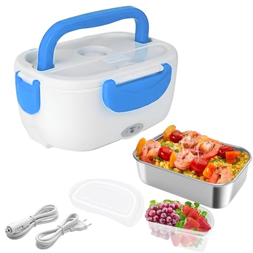 YASTA Scaldavivande Elettrico Portatile in Acciaio Casa Auto con Contenitore Estraibile Lunch Box Termico 2 in 1 Scaldacibo 220V/12V-24V Porta Pranzo con Cucchiaio in Dotazione 01