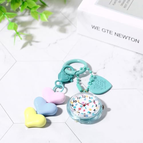 JewelryWe Karabineruhr Kinder Taschenuhr mit Karabiner: Grün Analog Quarz Uhr mit Herz Anhänger Schlüsselanhänger Outdoor Sport Clip auf Uhr für Mädchen Jugendliche und Studenten