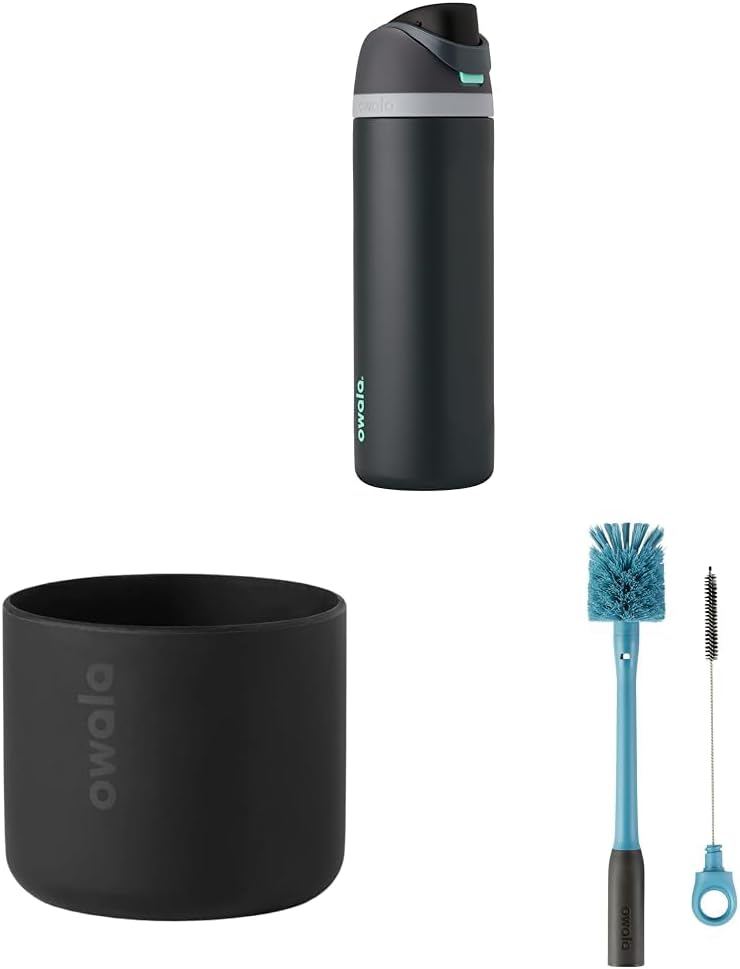 Owala FreeSip Insulated Stainless Steel Water Bottle & Silicone Water Bottle Boot, Anti-Slip Protective Sleeve & 2-in-1 Water Bottle Brush Cleaner and Water Bottle Straw Cleaner Brush