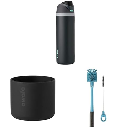 Owala FreeSip Insulated Stainless Steel Water Bottle & Silicone Water Bottle Boot, Anti-Slip Protective Sleeve & 2-in-1 Water Bottle Brush Cleaner and Water Bottle Straw Cleaner Brush
