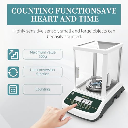 LABHOUSE Digital Analytical Balance(Dual Screen) High Precise 1mg 500g Lab Scale External Calibration for Laboratory Pharmacy Chemical Plant Jewelry Store,500g/0.001g - Thumbnail 3