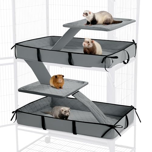 HOMBYS Waterproof Ferret Cage Liner Set with Splash Guard for Ferret Cage, Extra High Edges for Cleanliness, Soft Washable Cage Accessories for Small Animals, Chinchillas, Rats, Hedgehogs, Grey