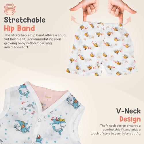 Image of BAYBEE 100% Organic Cotton Muslin Knot Jablas for Baby | Summer Wear Sleeveless Vest Jabala |