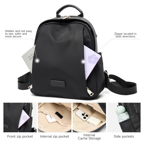 Image of Mini Backpack Purse for Women Anti-theft bag for Ladies Waterproof Convertible Travel Shoulder Bag Lightweight (Black)