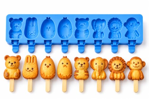 Premium Silicone Ice Cream Mould for Animals 8 Cavity for Homemade Ice Cream and Popsicles Reusable Non-Stick Easy to Demold BPA Free for Children Includes QR Ebook with Recipes