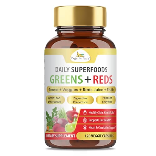 Organic Veda Super Greens & Reds Capsules - Organic Superfoods, Daily Greens, Red Juice, Fruits &