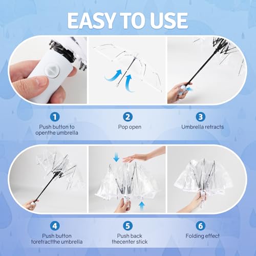 Blomise 2 PCS Clear Umbrellas for Wedding, Auto Open Transparent See Through Umbrella, Compact Travel Umbrella, Portable Folding Umbrellas for Bride Groom Guest Photographer Windproof Rainproof - Image 3
