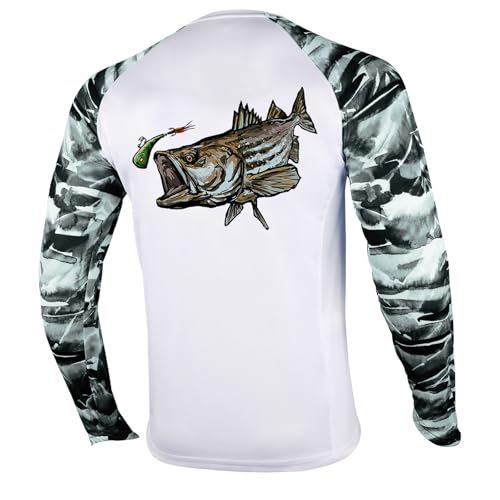 Palmyth Fishing Shirt for Men Long Sleeve Sun Protection UV UPF 50+ T-Shirts with Pocket (Striped Bass, X-Large)