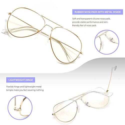 Image of Dollger Aviator Clear Lens Glasses Non-prescription Eyeglasses Metal Frame for Women Men (3025 gold)