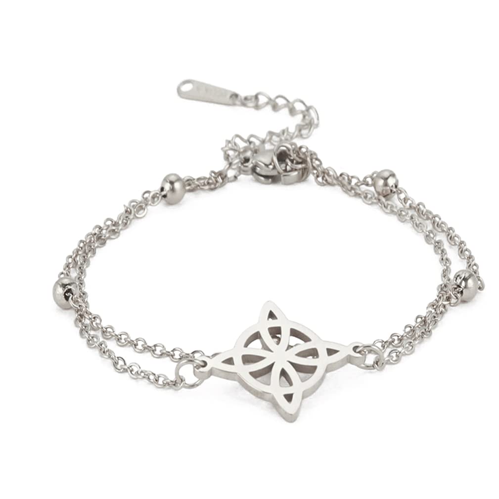 uniftPulsera De Nudo De Brujas Para Las Mujeres De Acero Inoxidable Nudo Celta Símbolo Wiccan Pulsera En Capas Encanto único Ajustable De Doble Capa De Joyería Regalos