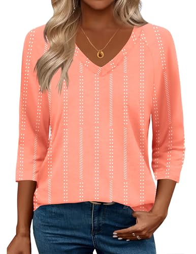 Image of Zeagoo 3 /4 Length Sleeve Womens Tops Casual V Neck Shirts Soft Basic Tees Business Work Blouses