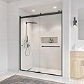 Basco RTLA05A4876CLWI Rotolo Sliding Shower Door, 44-48 in. W x 76 in. H, Matte Black, 3/8 in. Clear Tempered Glass