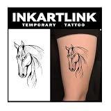 INKARTLINK Tattoo Tech, 2 Sheets Medium Semi Permanent Tattoo, Adult Art Design Temporary Tattoos, Lasts 1-2 Weeks, Waterproof, Realistic Look, No Adhesive, No Reflection (White Horse Design)