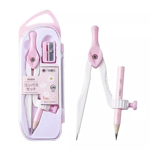 Compas Dibujo Tecnico Juego de geometría, juego de brújula de geometría que incluye brújula, sacapuntas, lápiz, estuche de almacenamiento for dibujar y medir Compas Escolar(Pink)