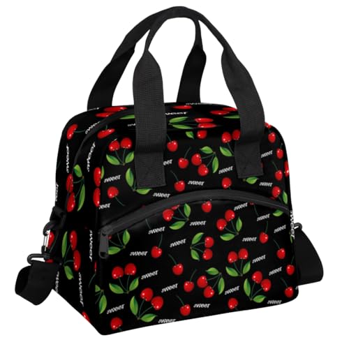 Aglebo Sweet Cherry Insulated Lunch Bag for Women Men Reusable Lunch Box Cooler Bag Large Leakproof Lunch Tote with Adjustable Shoulder Strap for Adult Work Picnic Camping Beach Office