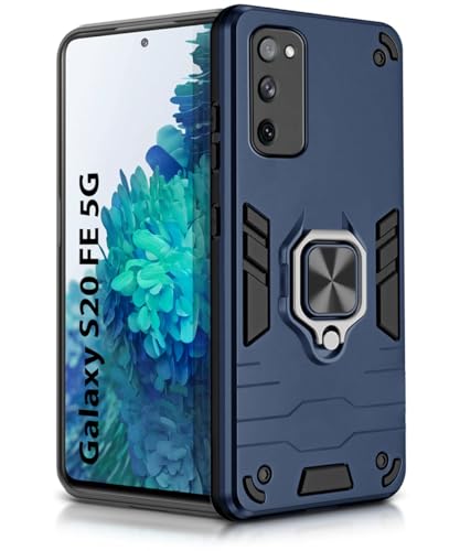 Image of WOW IMAGINE Shock Proof Back Case Mobile Cover for Samsung Galaxy S20 FE 5G | Back Cover Case (Tough Armor | Hybrid PC + TPU | Ring Holder & in-Built Kickstand | Blue)