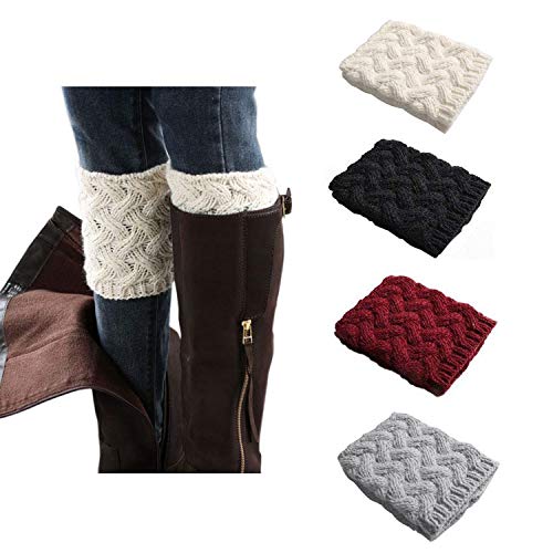Kaariss Women Winter Warm Crochet Knitted Boot Cuff Sock Short Leg Warmers (4 Pairs-Style h)