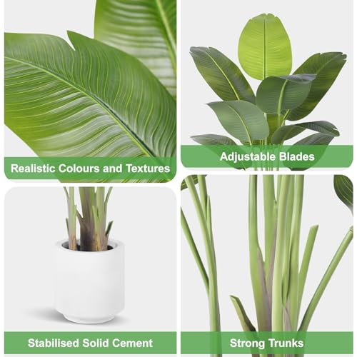 ZEEOZE Planta Artificial Ave del Paraíso 120cm Plantas Artificiales Decorativas con 9 Hojas de Plátano,Planta Artificial Grande Interior con Maceta Blanca para Decoracion Hogar Salon Casa Room Decor - imagen 6