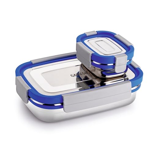Image of Ganesh Shine Stainless Steel Airtight Leak-Proof Lunch Box for Office, School, Picnic - 900 ml - Blue