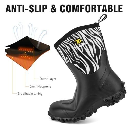 Image of Trudave Rubber Boots for Women with Steel Shank, 6mm Neoprene Mid Calf Rain Boots, Waterproof Insulated Mud Work Boots All Season, Size 5-11