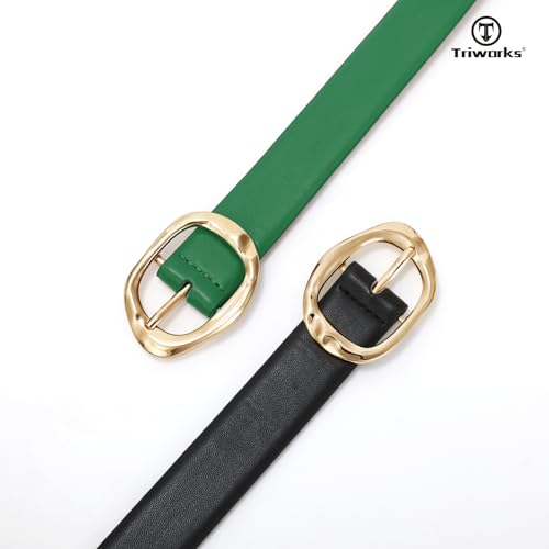 Image of TRIWORKS 2 Pack Leather Belts for Women Fashion Waist Belt with Liquid Shapes Women Belt for Jeans Pants Dresses