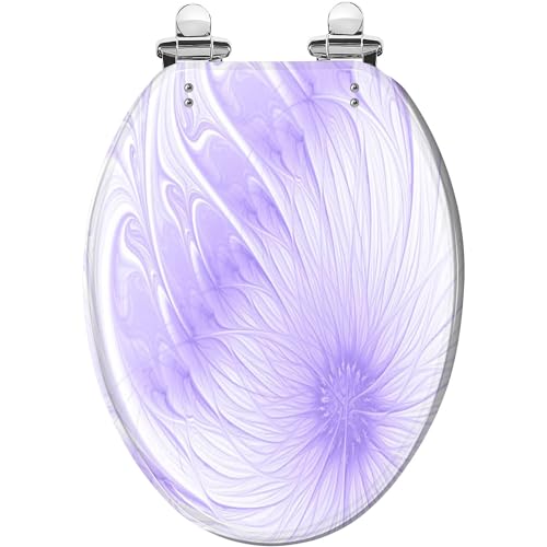 Elongated Toilet Seat Pastel Violet Flower Abstract Purple White Art Resin Toilet Seat Quietly Slow Close with Quick-Release Hinges Toilet Seat with Cover Easy to Clean Install