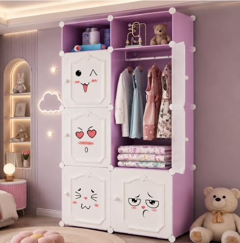 Image of Mevigo Plastic Wardrobe for Kids and Baby-Cupboard for Clothes, Almirah for Clothes, Baby Collapsible Wardrobe, Multi-Purpose Kids Storage Rack for Home Books,Toy,Living Room (Purple-HB1, 6+2- Door)