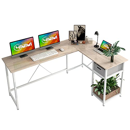 4Nm L-Shaped Desk 66.14" X 47.24 Computer Corner Desk, Home Gaming Desk, Office Writing Workstation, Space-Saving - Natural And White #TOP9