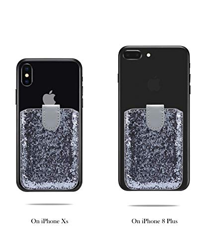 Arlgseln Glitter 5 Cards Holder Cell Phone Pouch, Stretchable Rfid Blocking Id Credit Card Wallet Adhesive Purse Stick On Smartphone For Iphone 11/Se,Samsung Galaxy S20 Ultra Note 10 (Glitter Silver) #TOP5
