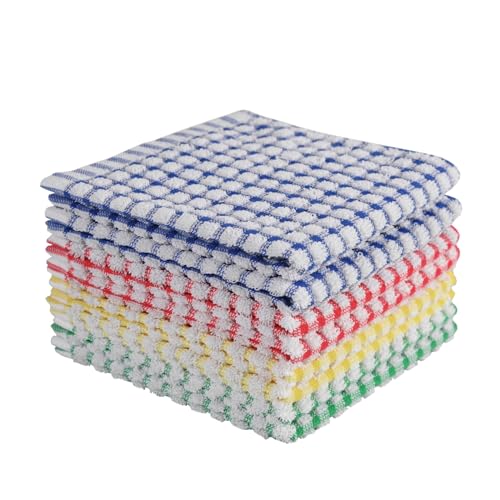 Dish Cloths for Kitchen Washing Dishes, Super Absorbent Dish Rags, Cotton Terry Cleaning Cloths Pack of 8, 12×12 Inches