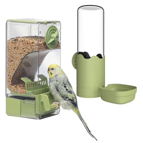Comedero automático y dispensador de Agua para pájaros, comedero para Jaula de pájaros con Percha para Periquito, Canario, cacatúa, pinzón (Verde)