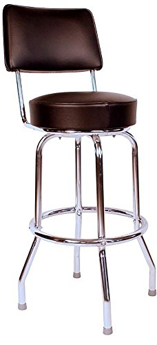 Richardson Seating Swivel Bar Stool with Back Chrome Frame and Seat, Black, 30