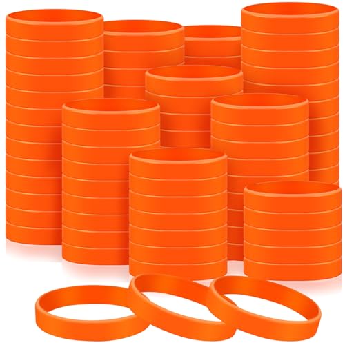 Liliful 200 Piece Silicone Bracelets Bulk Rubber Bracelets for Women Men Teens Solid Color Blank Rubber Wristbands for Kids Teenagers Women Men Gifts (Orange)