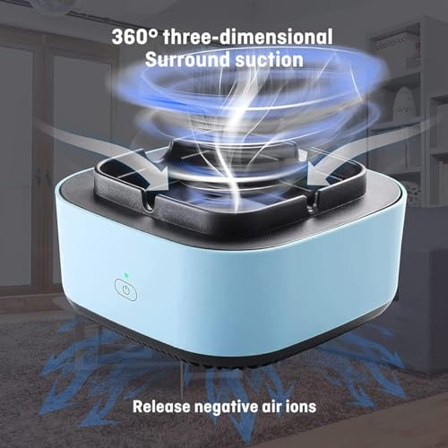 Smart Filter Aschenbecher Rauchfreier Aschenbecher für Zuhause mit 2 Ersatz-Filtermatten 360 Grad Surround Absaugung mit Negativen Ionen Auto-off-Timer-Funktion für Zuhause/Büro/Auto