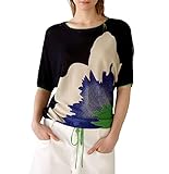  Oui Damen Kurzarmpullover mit XXL-Druck lässig geschnitten Floral Freizeit Rundhals Blende
