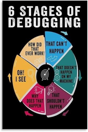 Programmer Gift Idea 6 Stages Of Debugging Poster Funny Coding Wall Art for Software Developers Office Desk Classroom Decor(Unfr