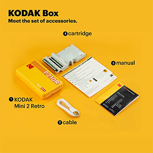 Kodak Mini 2 Retro 2.1x3.4” Portable Instant Photo Printer, Wireless Connection, Compatible with iOS, Android & Bluetooth, Real Photo, 4Pass Technology & Lamination Process, Premiun Quality- Black