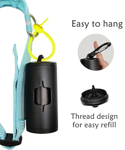 YUCHIYA Aluminum Dog Poop Bags Holder with Carabiner Metal Pet Waste Bags Dispenser with Hook and Loop Fastener and Elastic Cord to Carry Used Bags (Black)