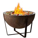 BIG HORN PRIME Corten Steel Heavy-Duty Fire Pit with Grilling Ring,Fire Pit Bowl with Stand,Round Firepit with Handle, Weathering Steel Wood Burning Firepit for Outside Backyard Deck Party Bonfire,32β